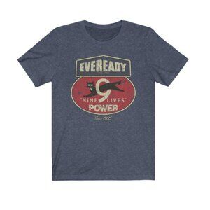 EVEREADY Nine Lives Men’s Heather Blue Graphic T-Shirt (Size M)